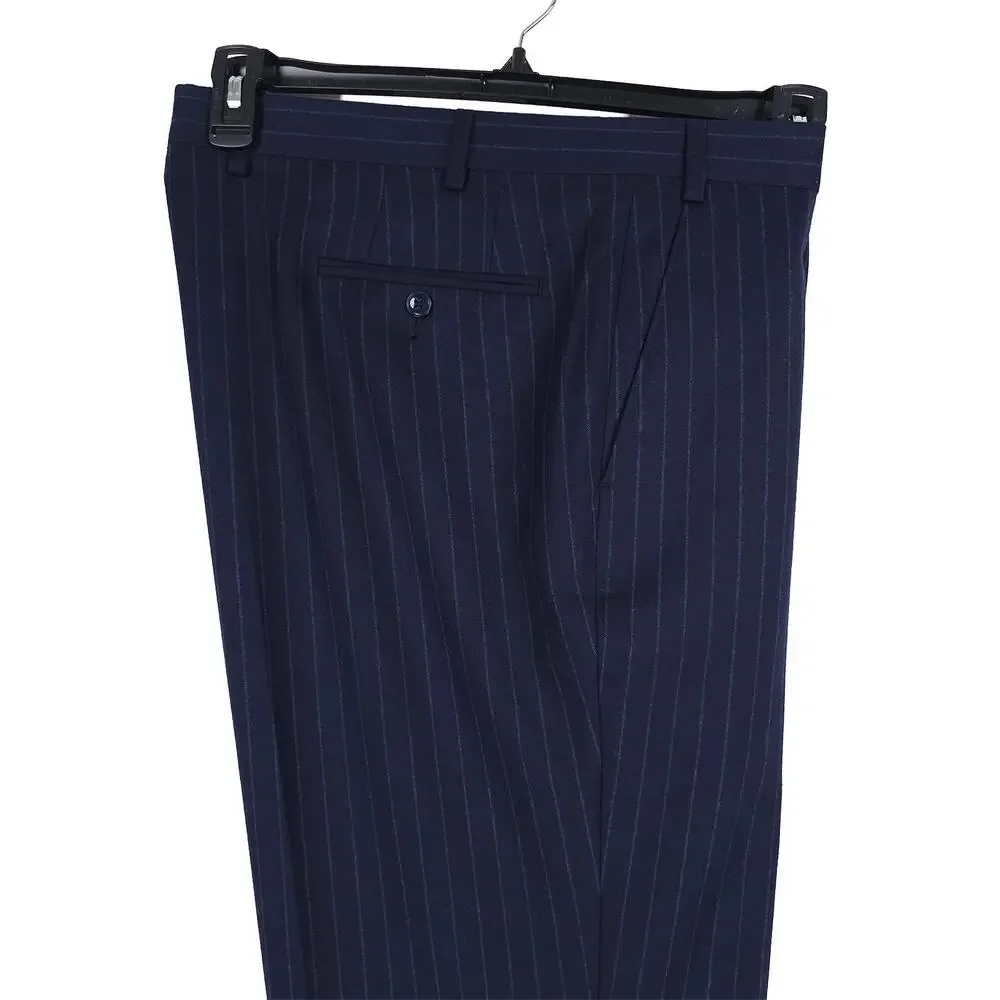 Michael Kors Mens Classic Fit Suit Pants 40x34 Navy Blue Pinstripe Wool Stretch